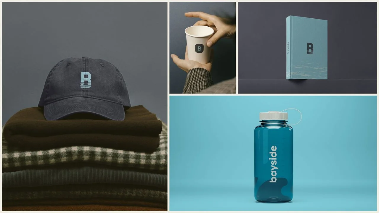 A church brand applied to a cap, a coffee cup, a book and a water bottle