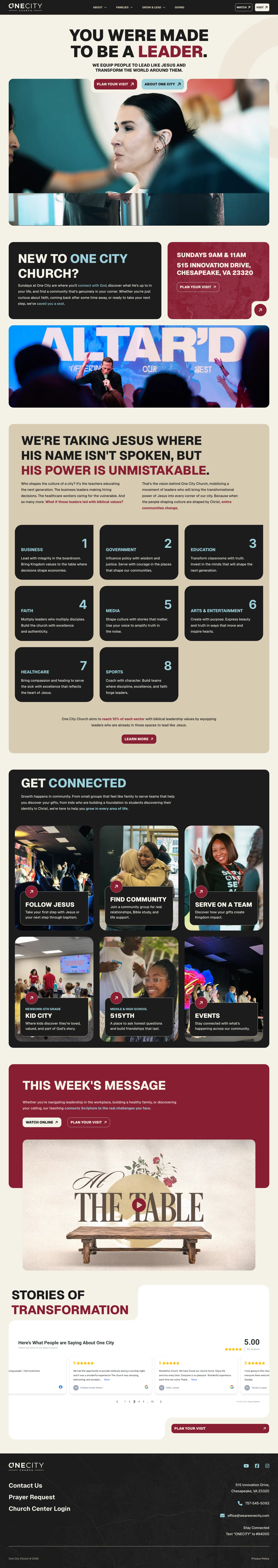 One City Church homepage