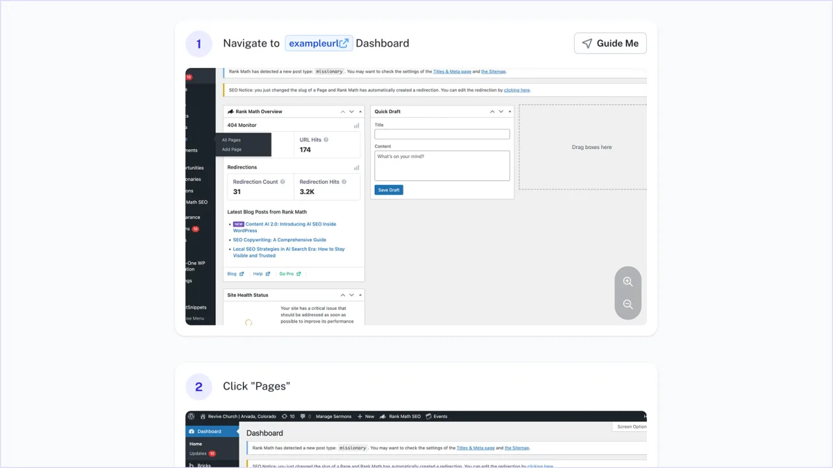 A documented walkthrough for a fix on a church WordPress site