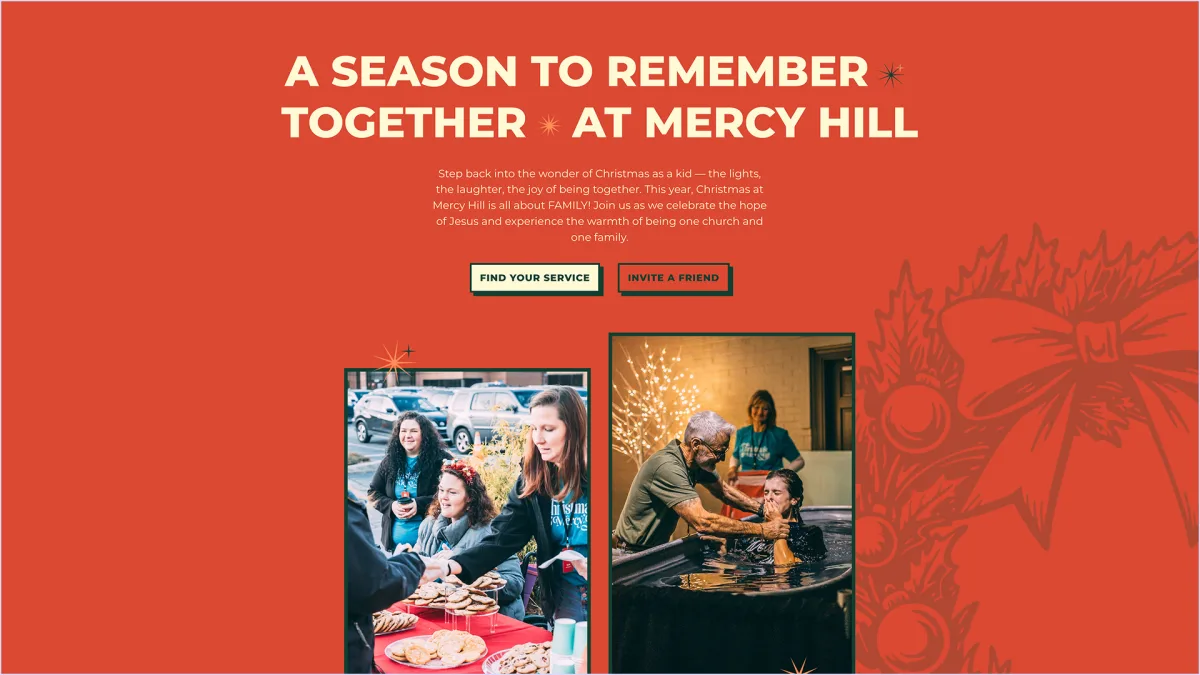 A seasonal Christmas page built as a new section on a church site