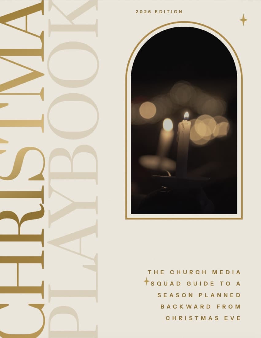 The cover of the Christmas Media Playbook, showing a candle behind a gold arch