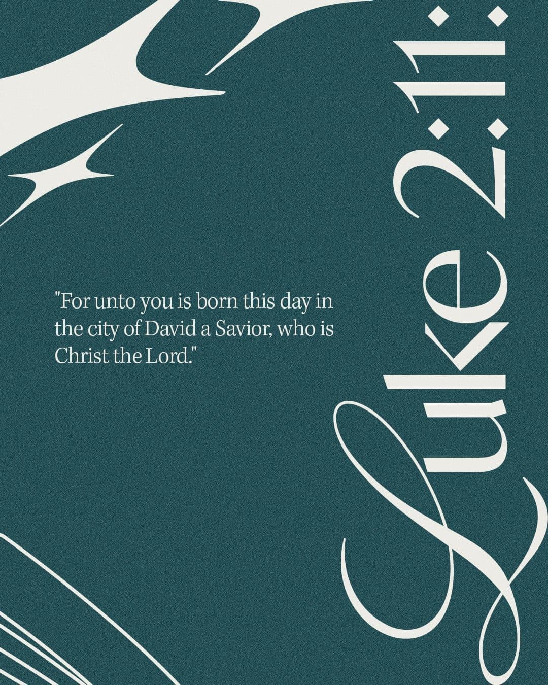Teal scripture card quoting Luke 2:11 with a large script reference running down the side