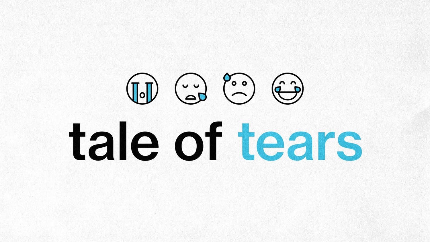 A sermon title slide reading tale of tears in black and blue sans-serif with four line-drawn emoji faces above the text.