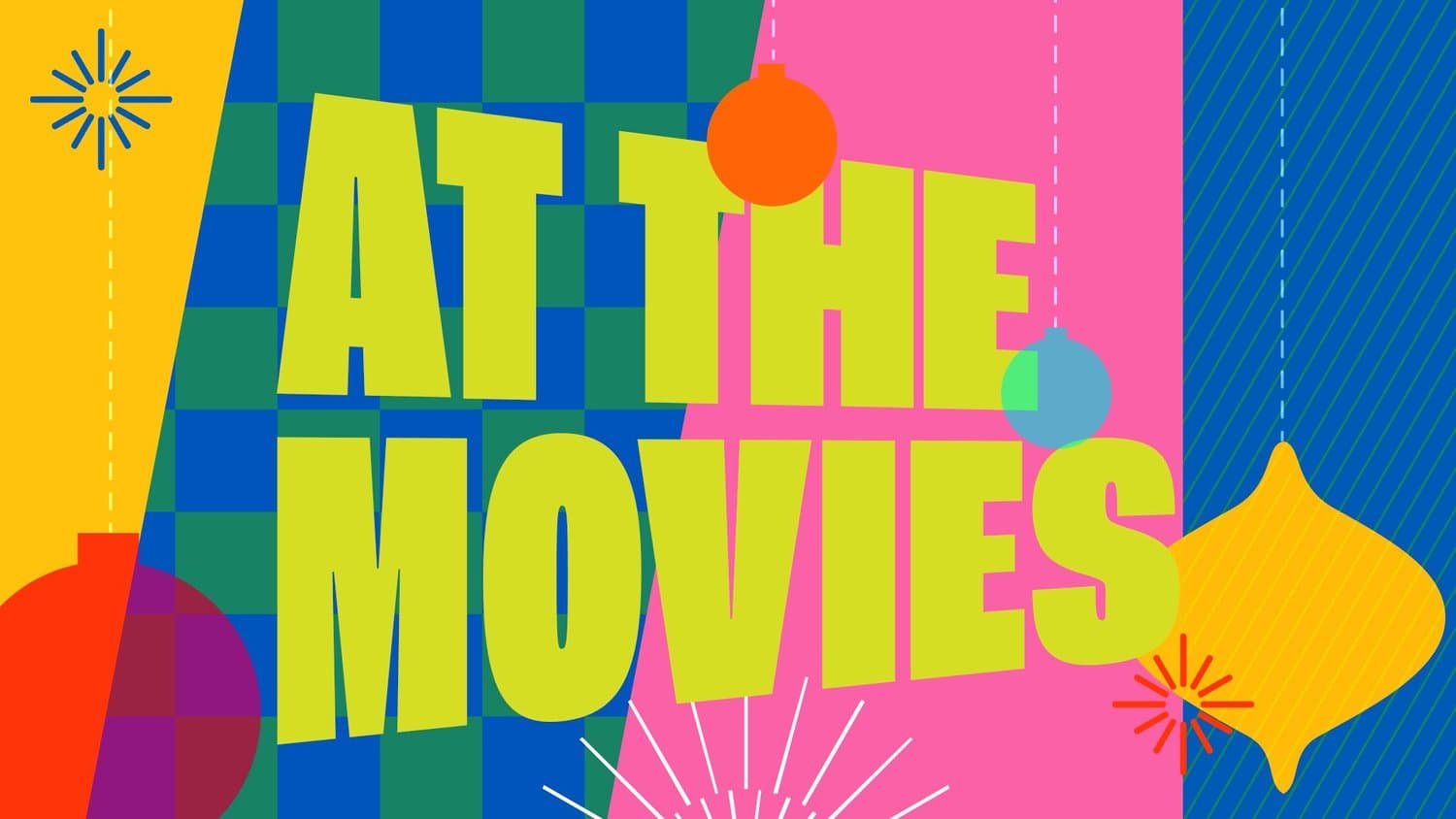 A sermon title slide reading ATTITUDE MOVES in lime green and hot pink block letters on a multicoloured checkerboard background with geometric sun and star shapes.