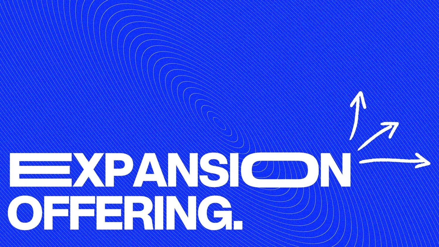 A sermon title slide reading EXPANSION OFFERING in white sans-serif type on bright blue background with concentric circle patterns.