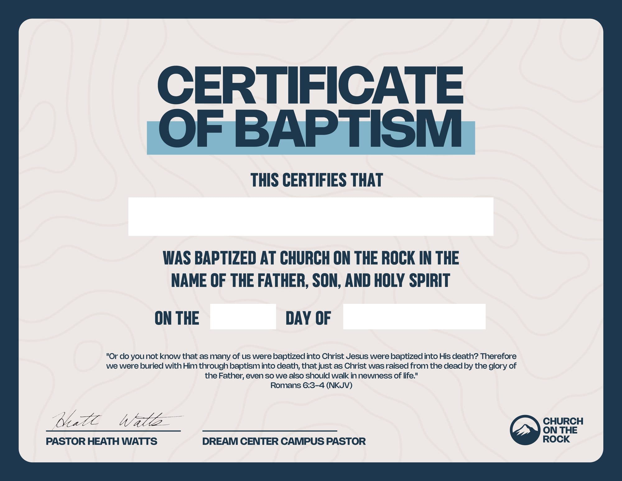 printed material for Church on the Rock