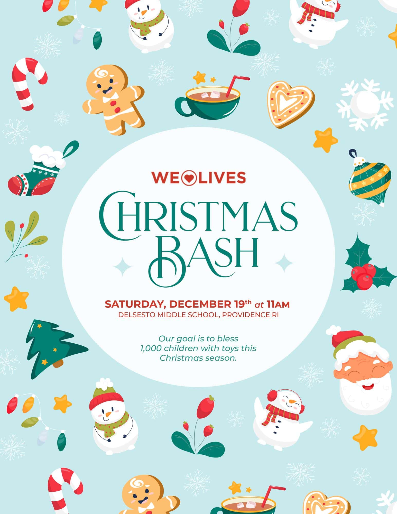 We Heart Lives Christmas Bash Promotional Content Event Design 8.5x11 Flyer, church sermon series design work
