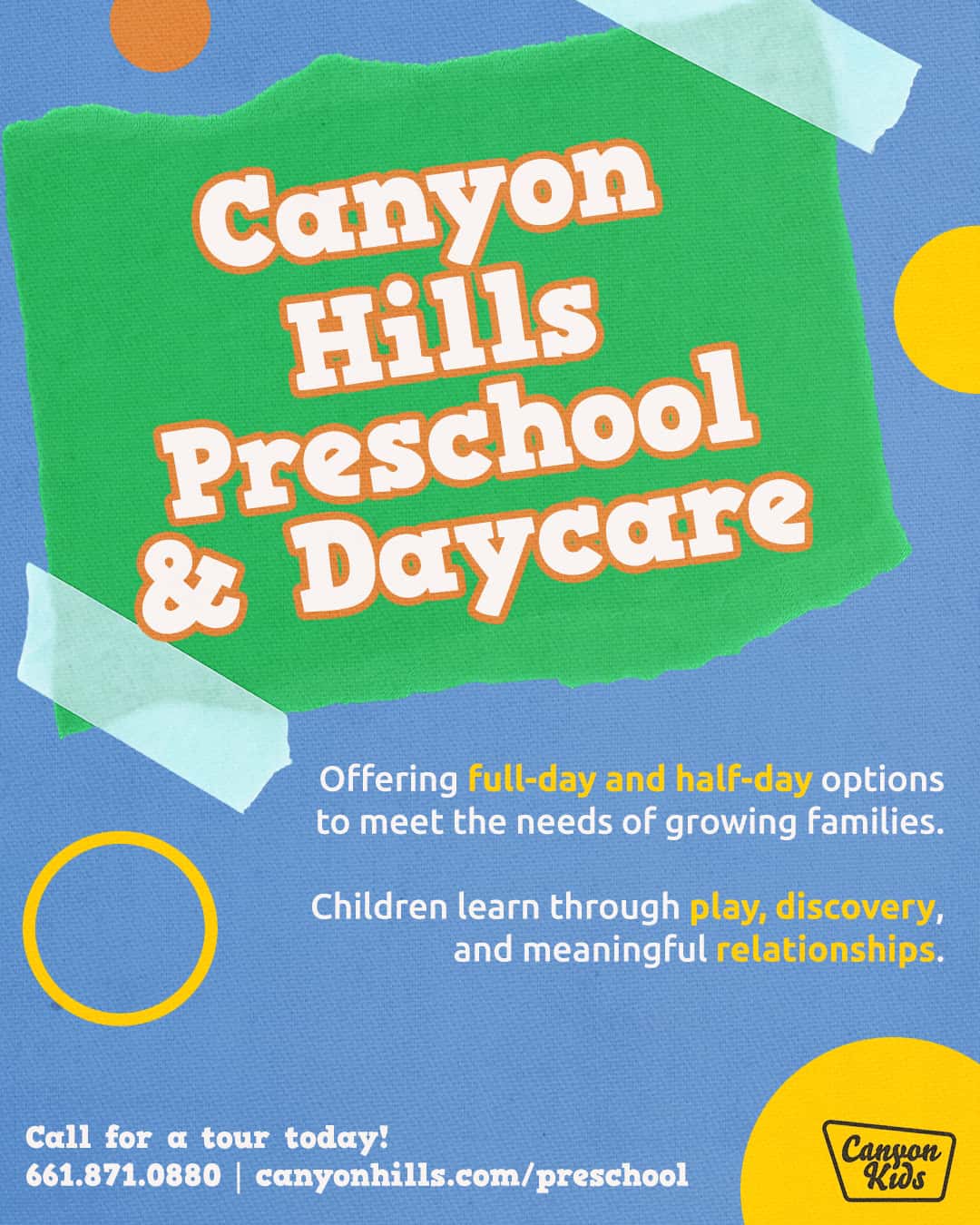 Canyon Hills Preschool Social Media Graphics, church design work for Canyon Hills