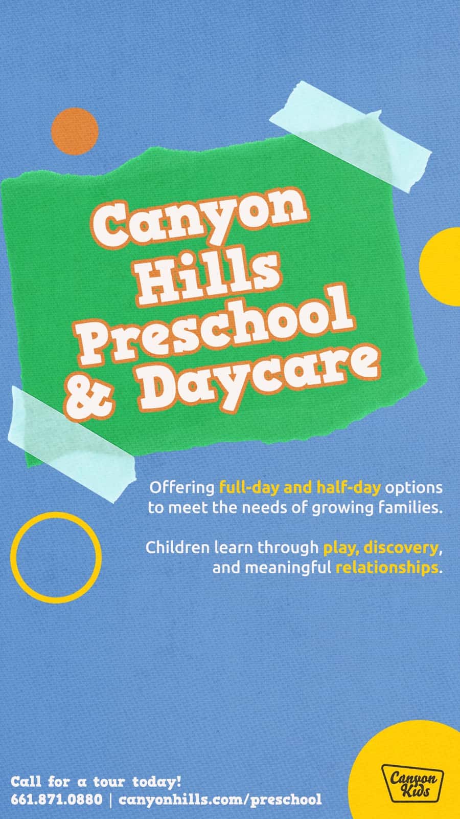 Canyon Hills Preschool Social Media Graphics, church design work for Canyon Hills
