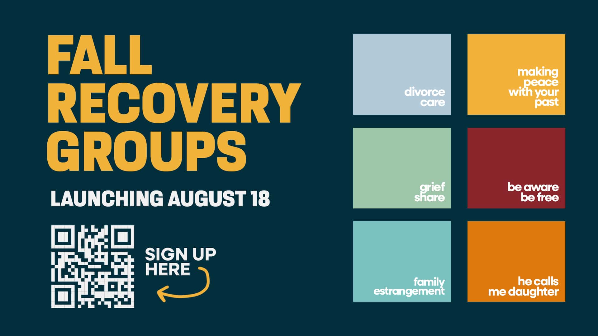 Fall Recovery Groups Event Design, church design work for Christ Church Nashville