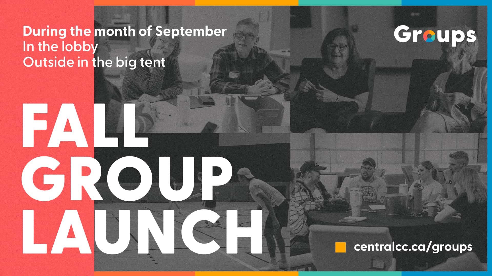 Fall 2026 Group Launch Event Design, church design work for Central Community Church
