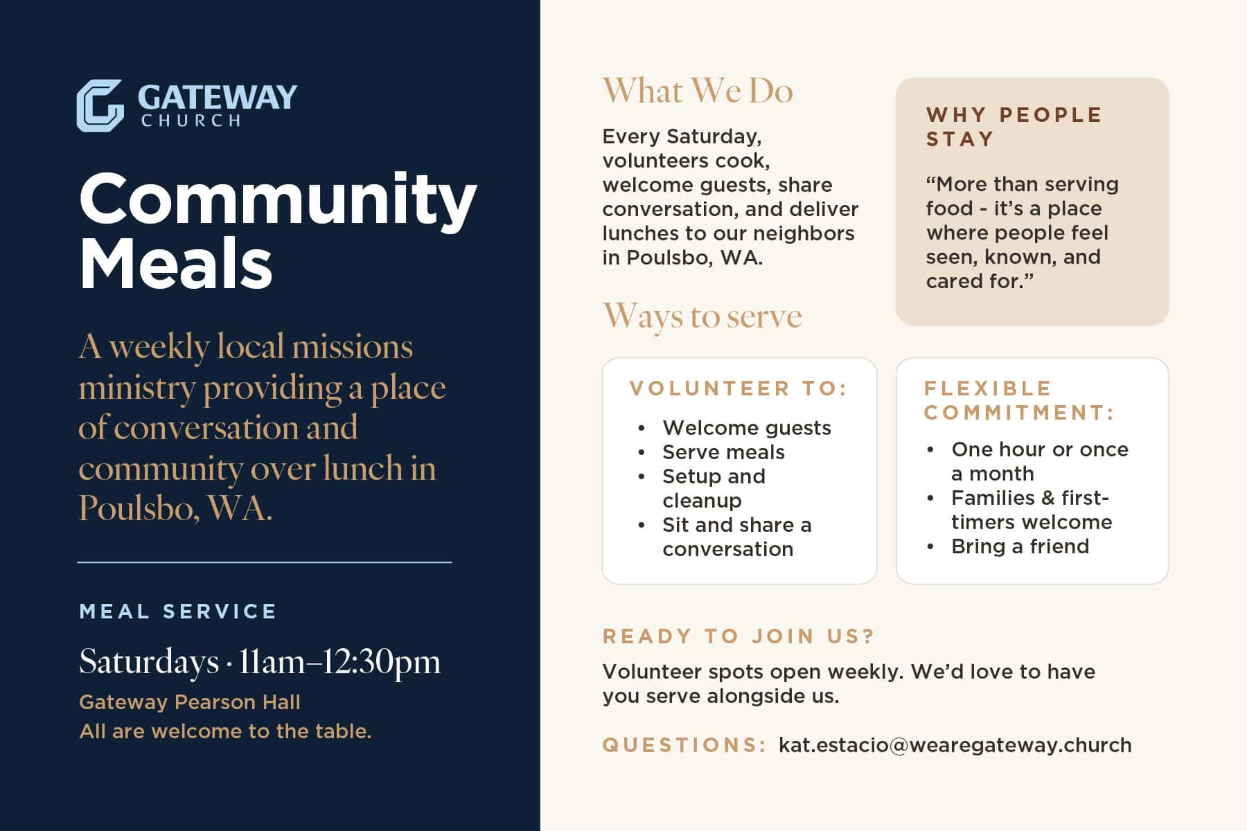 Community Meals Information Card Flyer, church design work for Gateway Fellowship