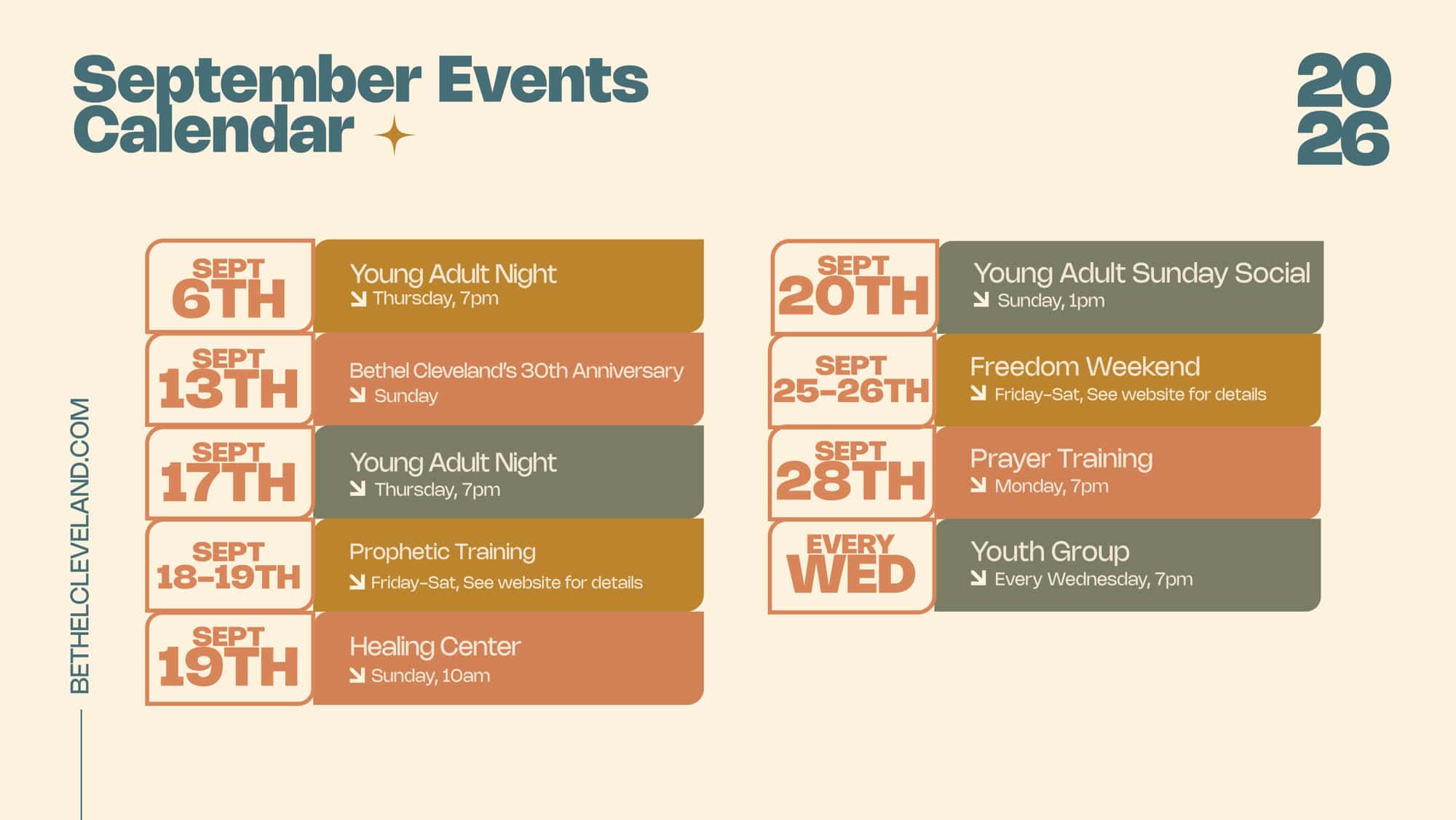 Bethel Cleveland — September 2026 Calendar