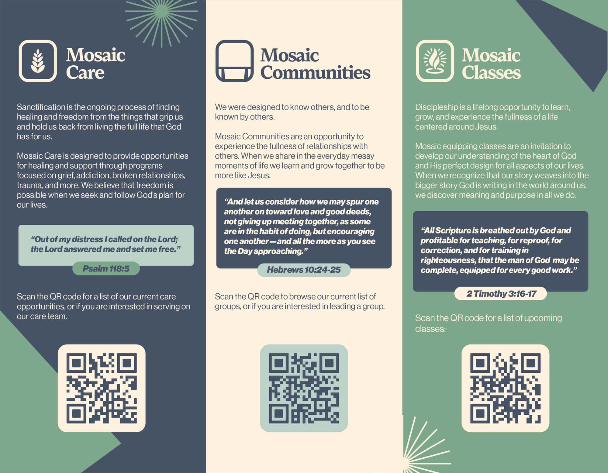 Spiritual Formation Trifold Brochure, church design work for Mosaic