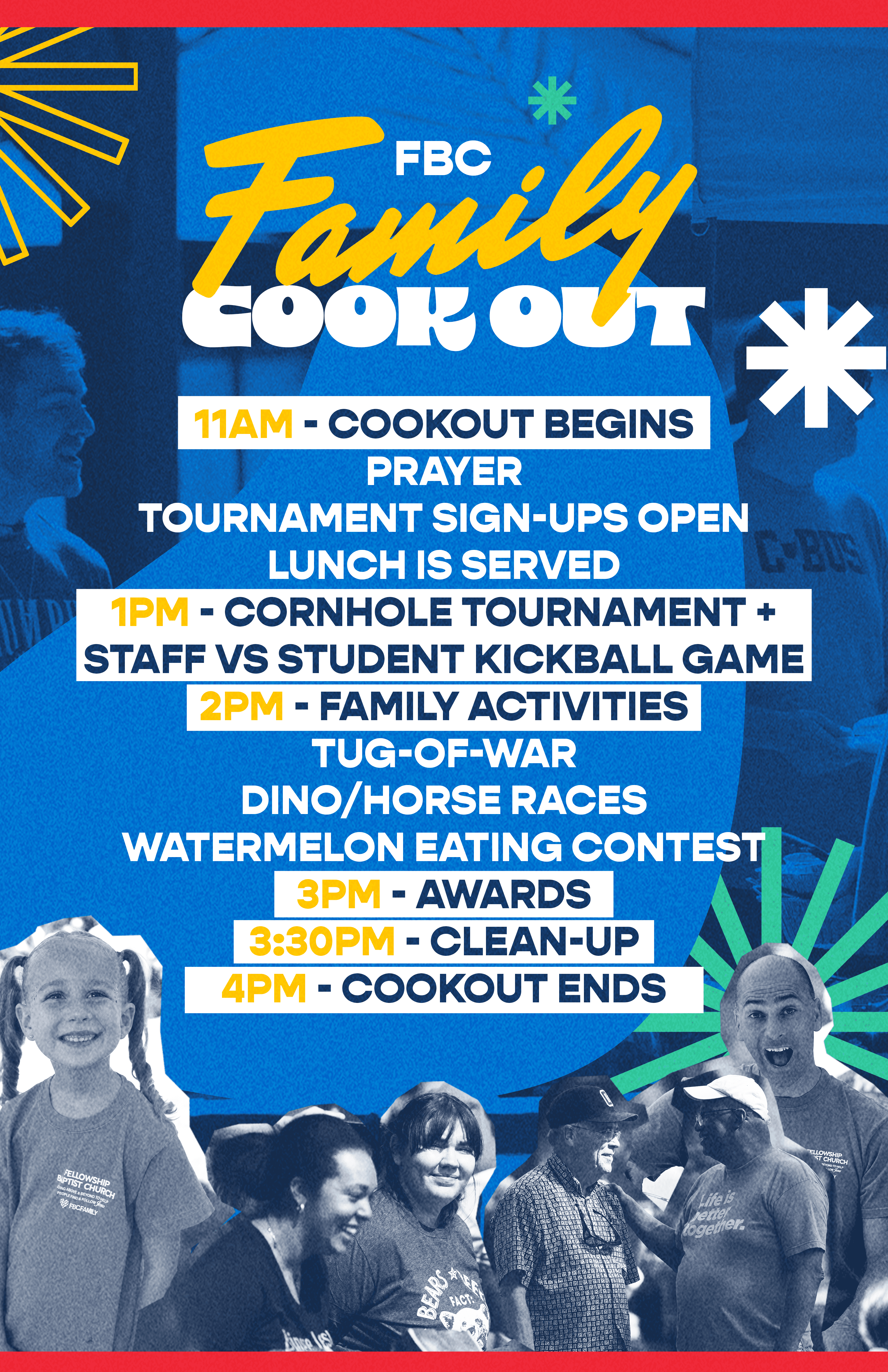 FBC Family Cookout 2026 Events Schedule, church design work for Fellowship Baptist Church