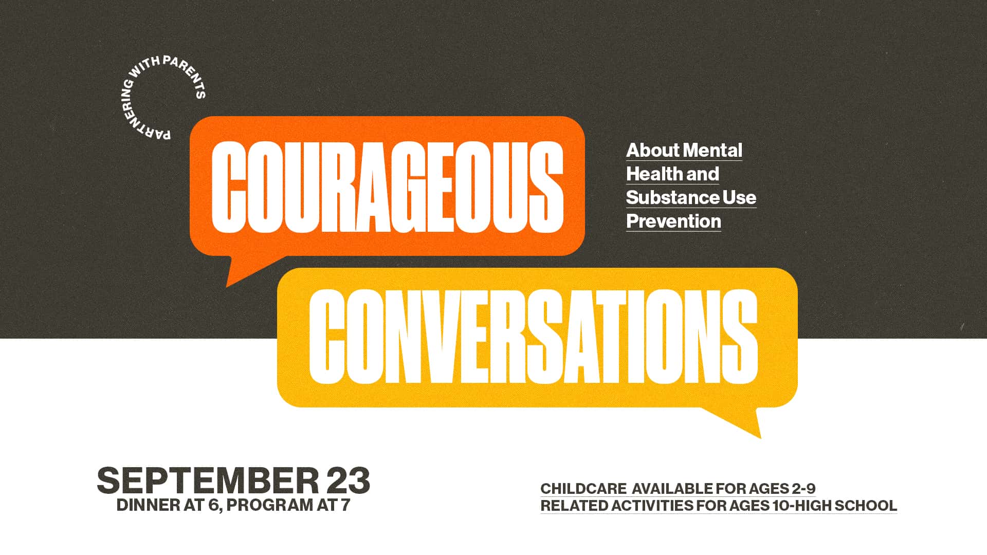 Back to School Courageous Conversations about Mental Health and Substance Use Event Design, church design work for Crossroads Church