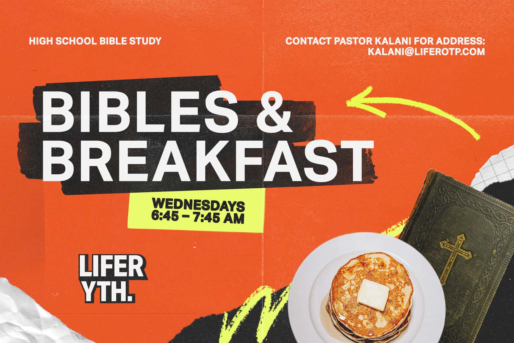 Youth Bibles & Breakfast Event Design, church design work for Real Life on the Palouse