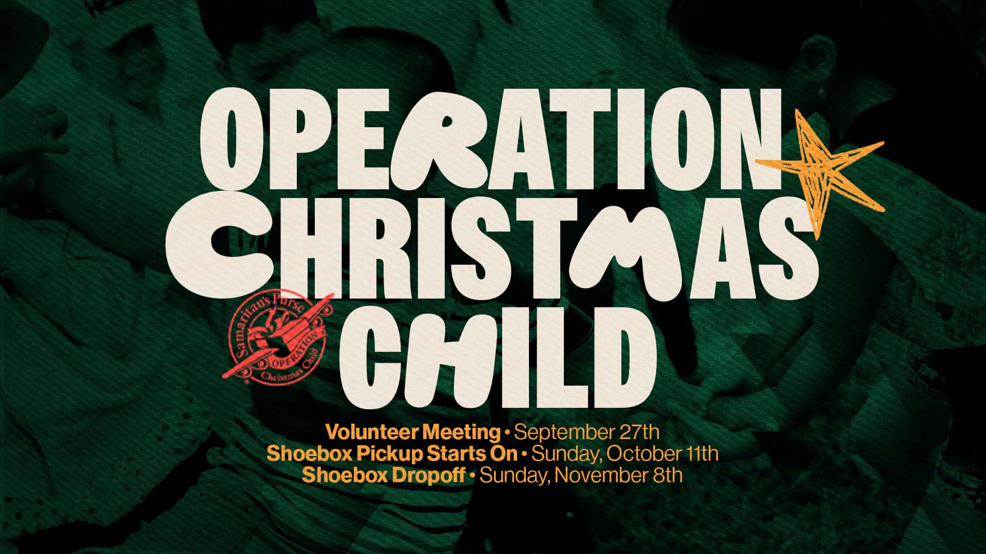 Operation Christmas Child Event Design, church design work for First Baptist Church