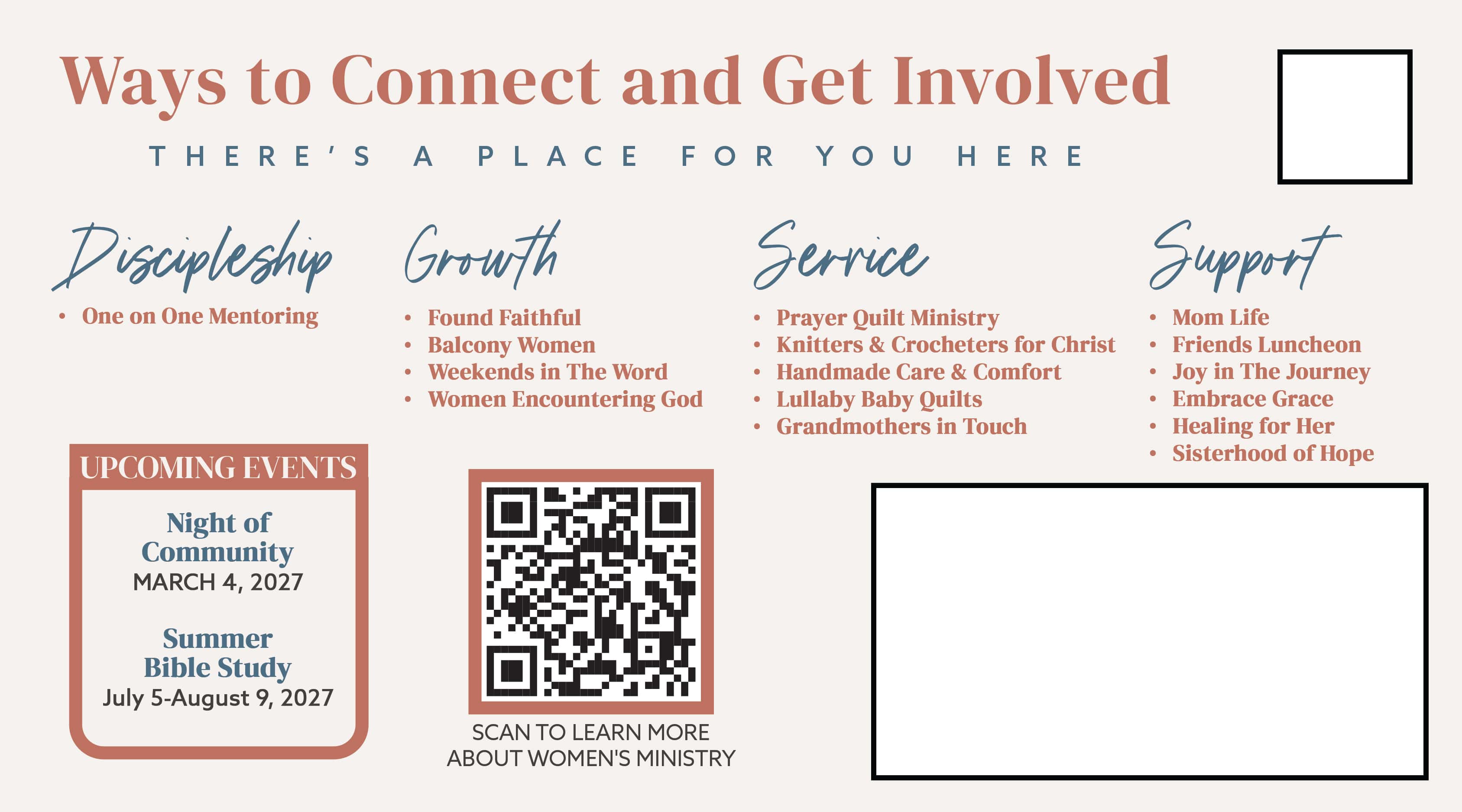 Women's Ministry Mailer Postcard, church design work for Valley Baptist Church