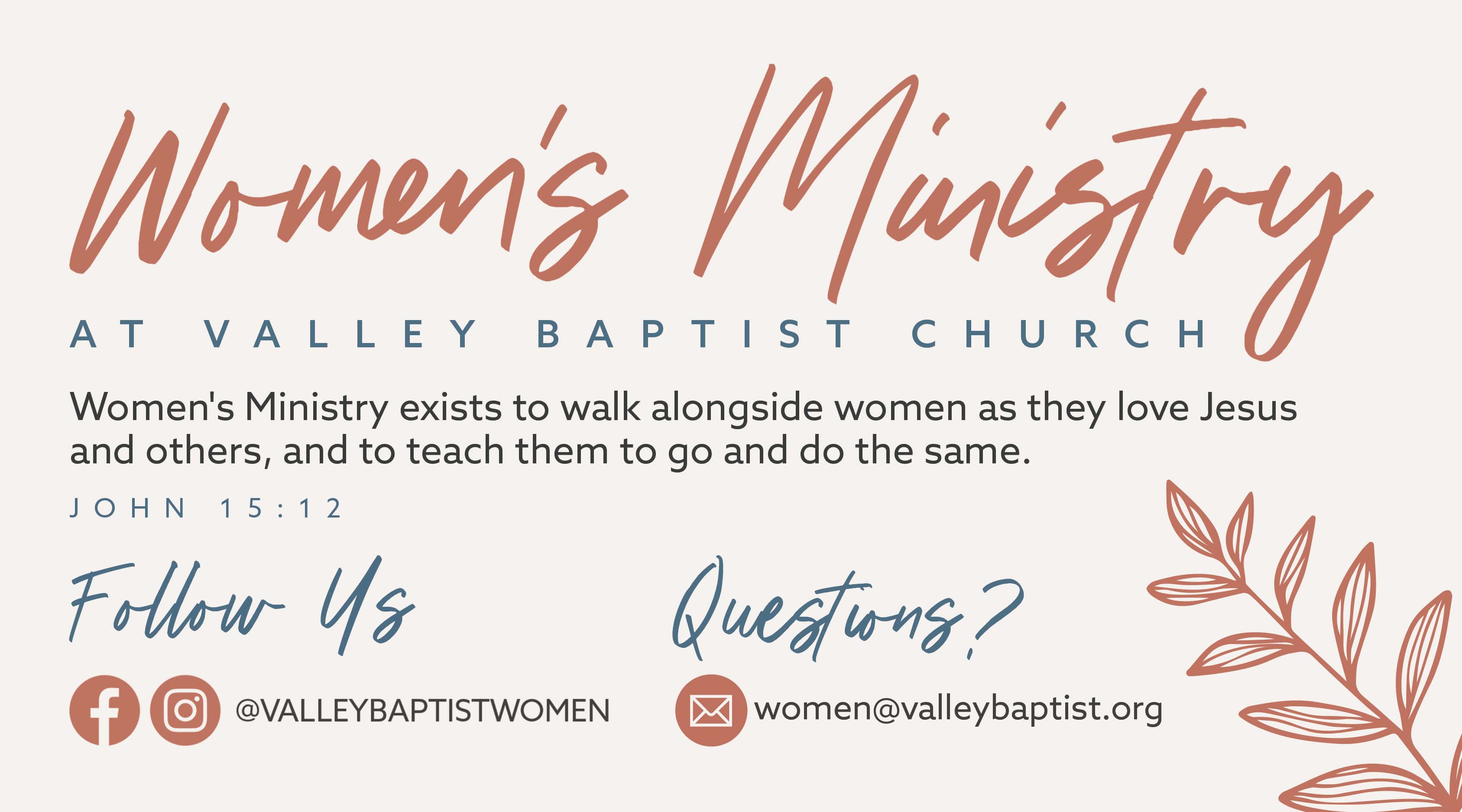 Women's Ministry Mailer Postcard, church design work for Valley Baptist Church