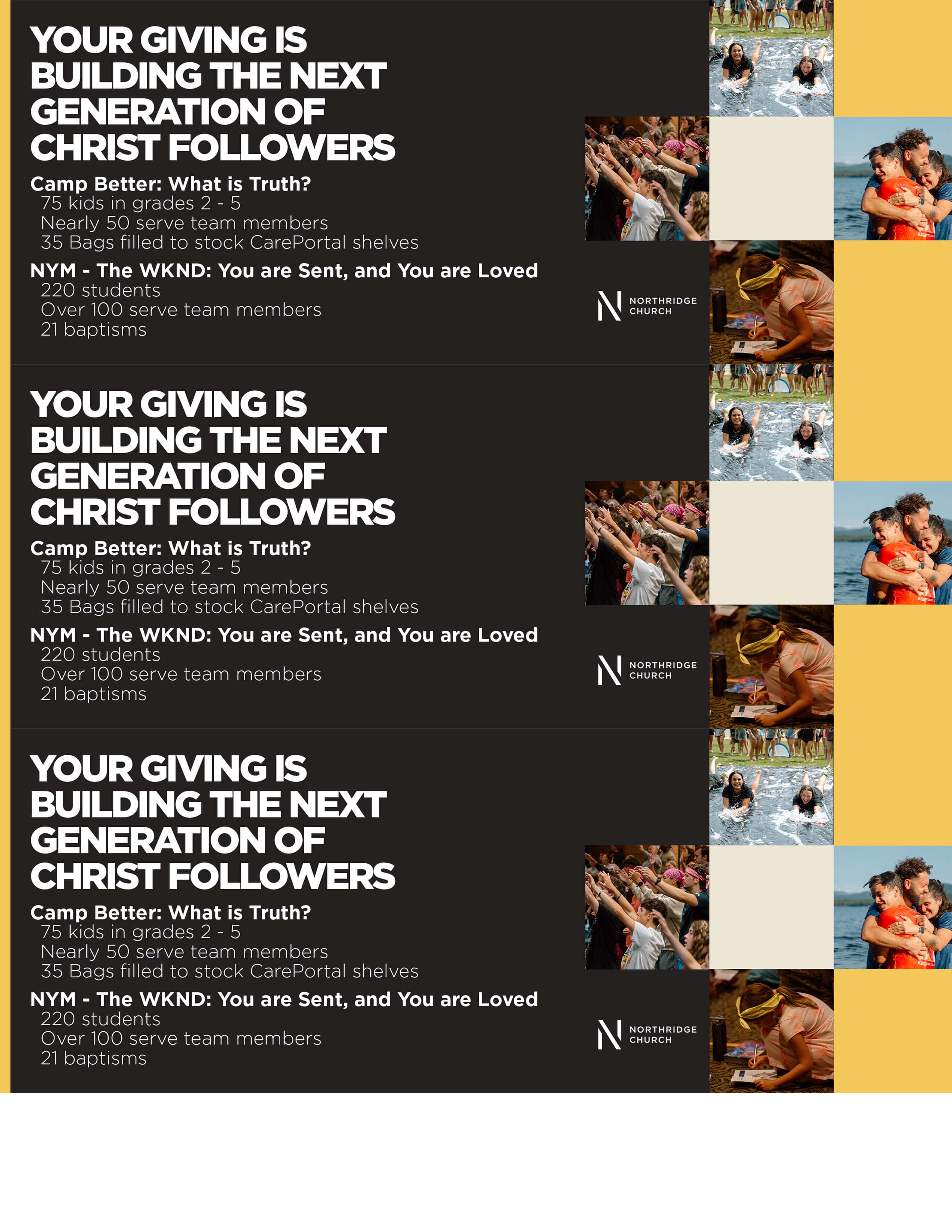 Oct 202 6 Giving Impact Card, church design work for Northridge Church