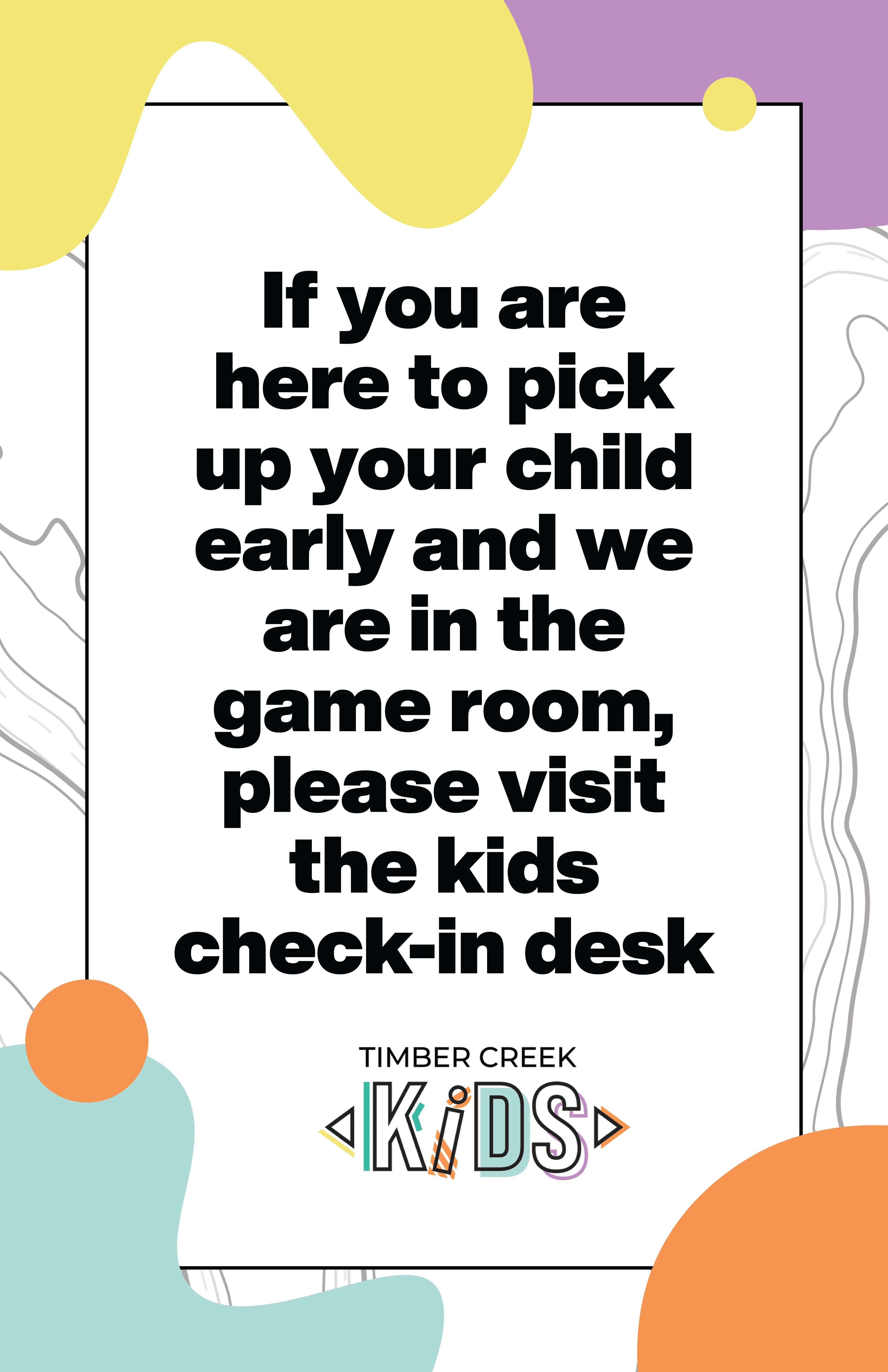 Kids Pick Up Flyer, church design work for Timber Creek Church