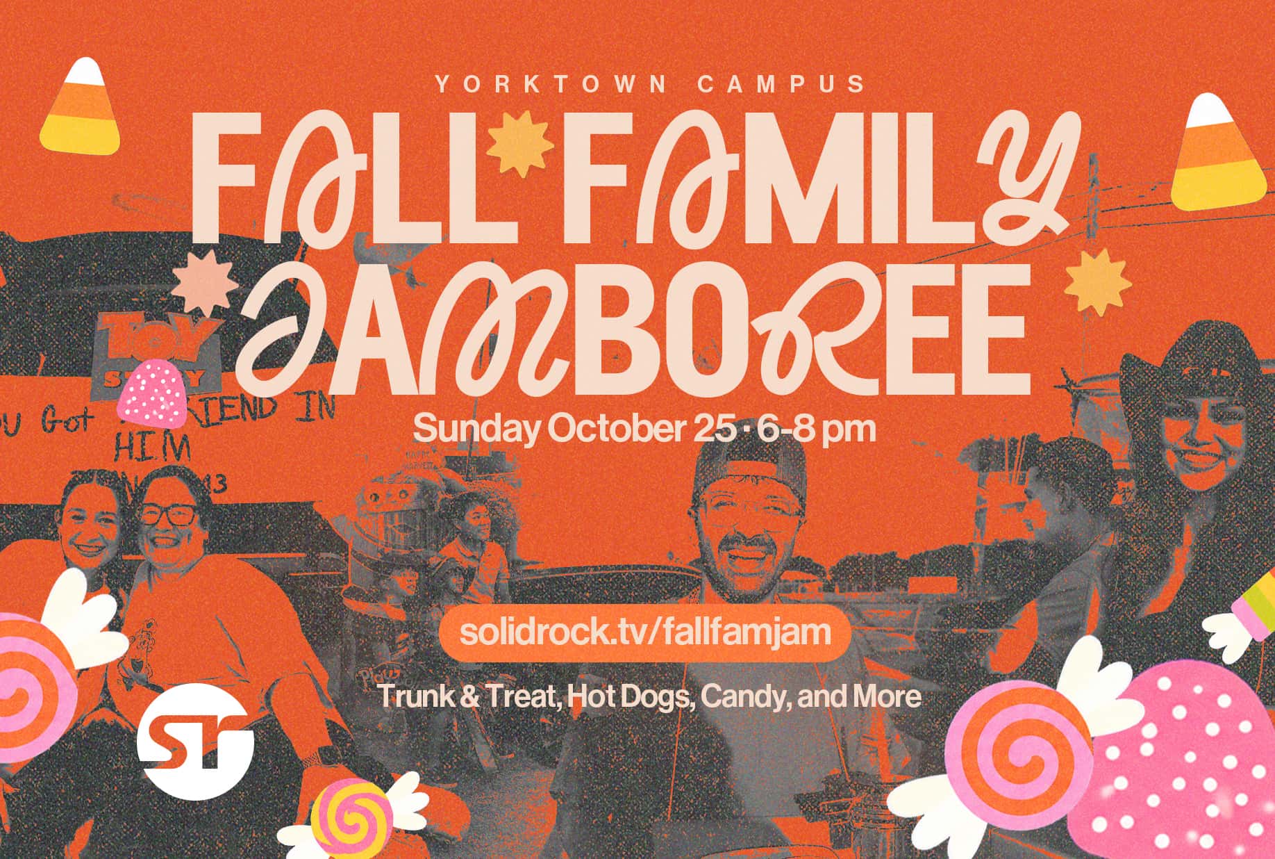 Fall Family Jamboree Postcard, church design work for Solid Rock Church
