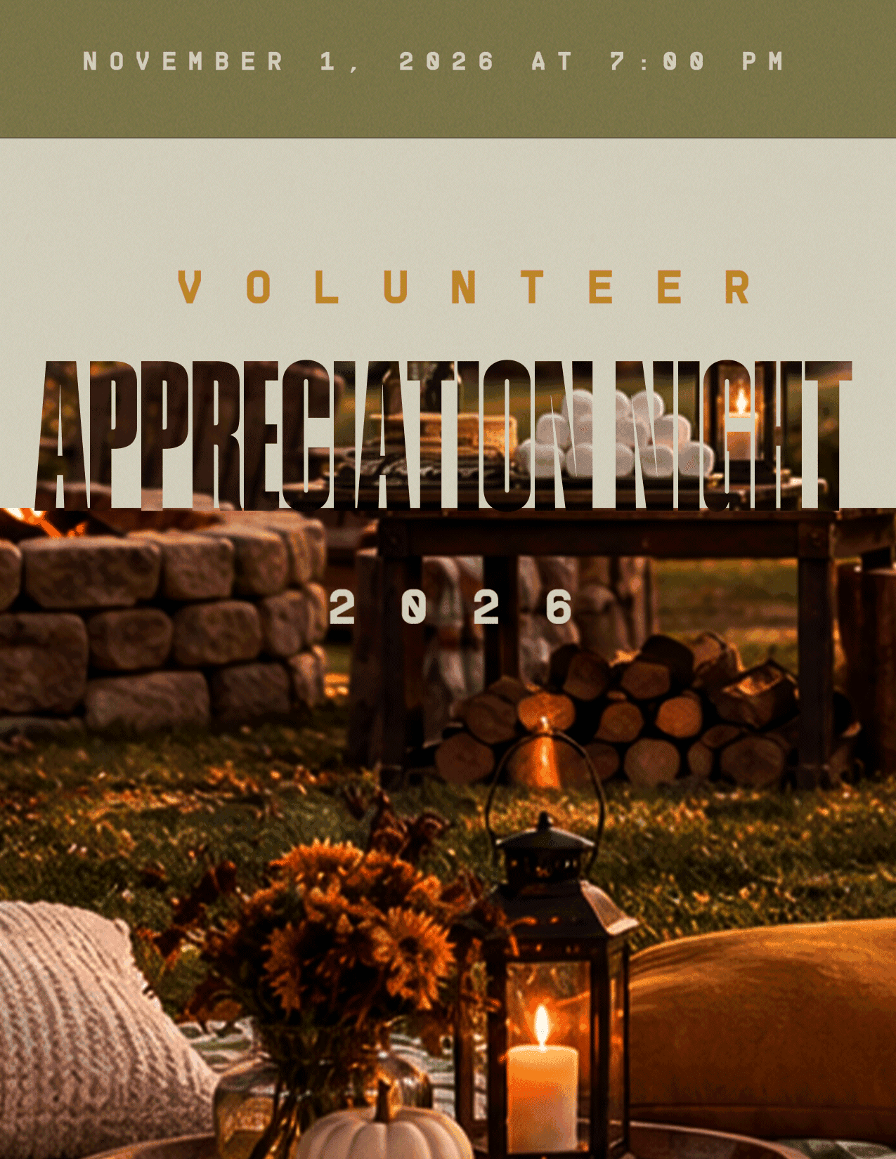 Volunteer Appreciation Night 2026 Event Design, church design work for Trinity Bible Church