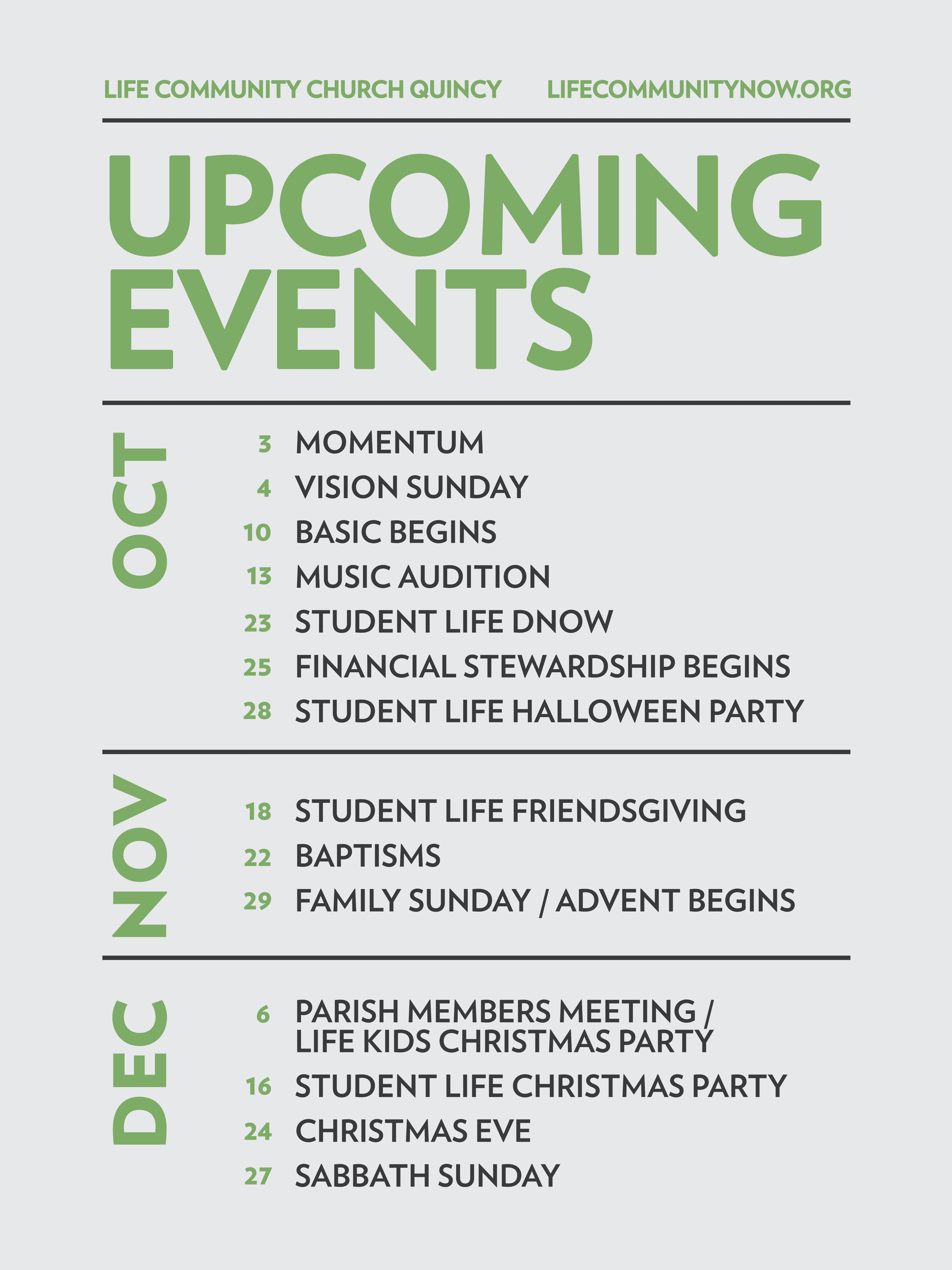 printed material for Life Community Church