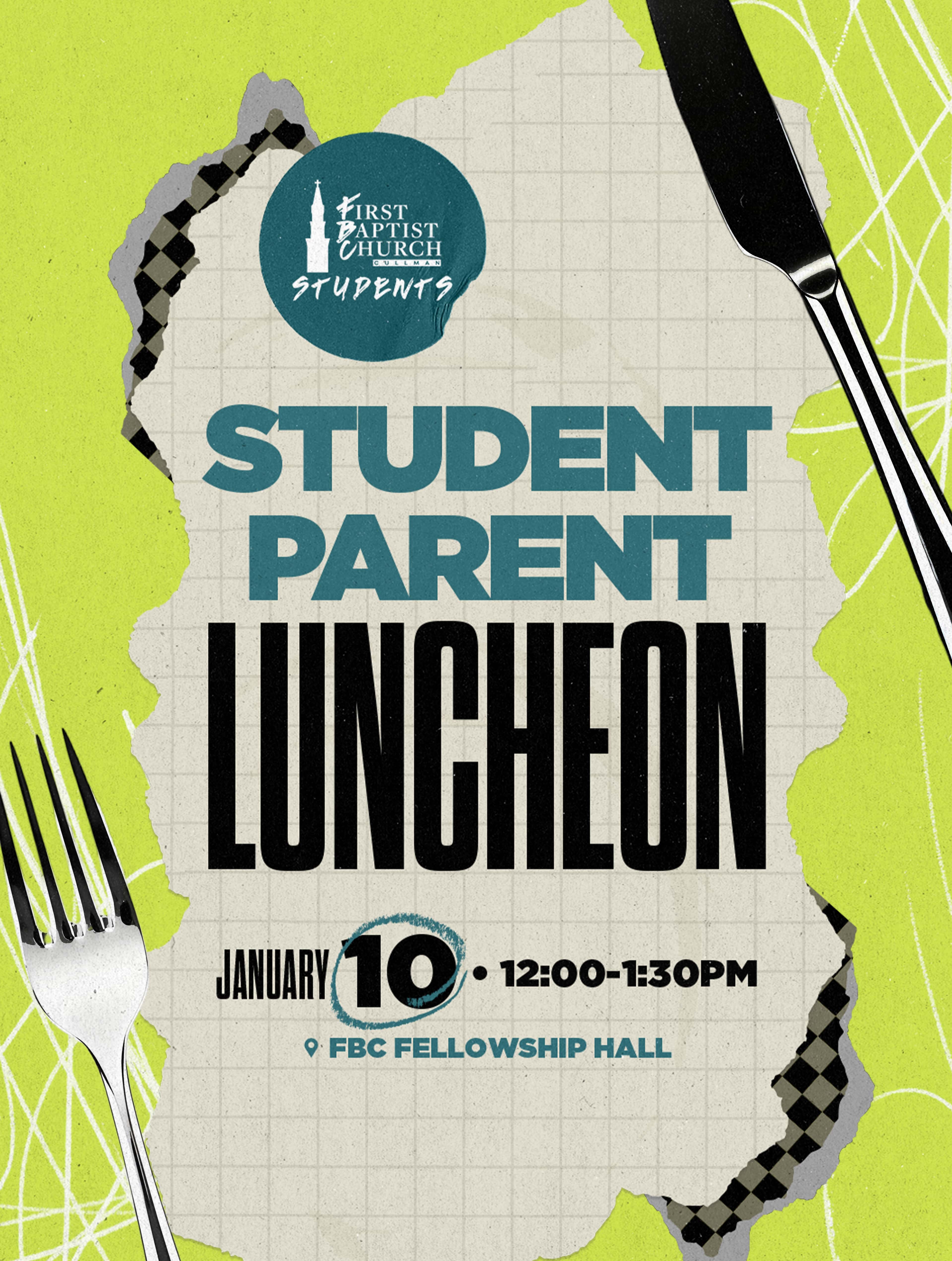 Student Parent Luncheon Event Design, church design work for Cullman First Baptist Church