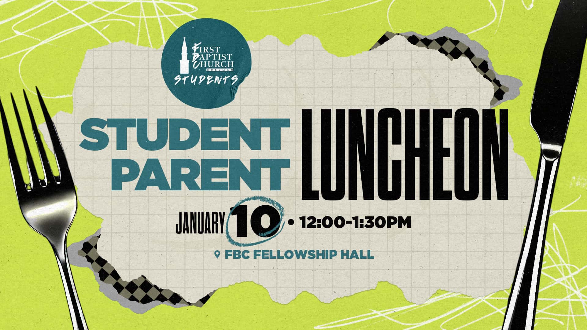 Student Parent Luncheon Event Design, church design work for Cullman First Baptist Church