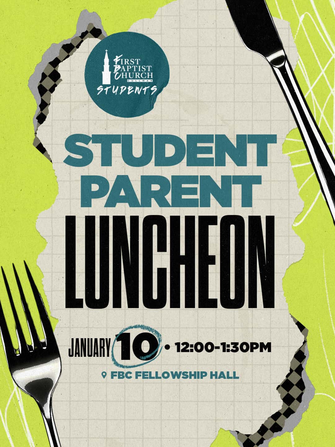 Student Parent Luncheon Event Design, church design work for Cullman First Baptist Church