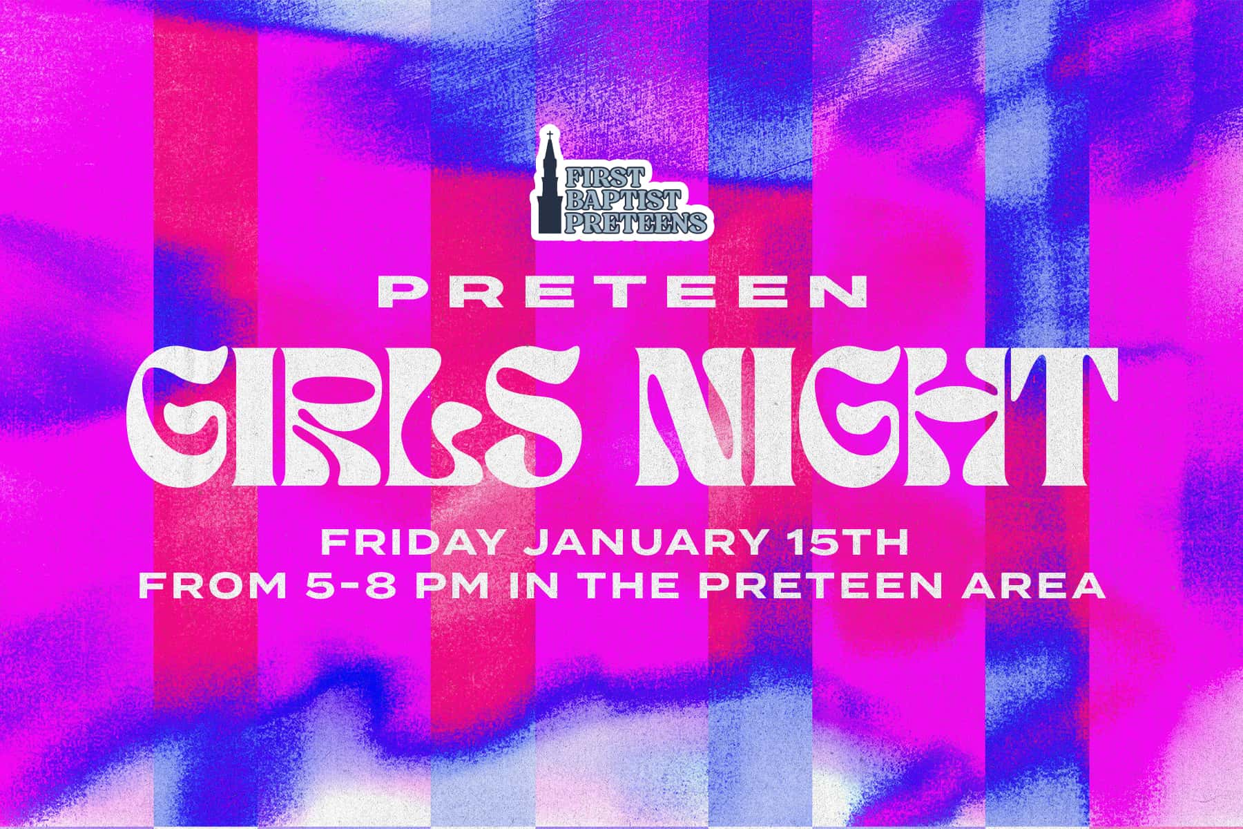 Preteen Girls Night Event Design, church design work for Cullman First Baptist Church