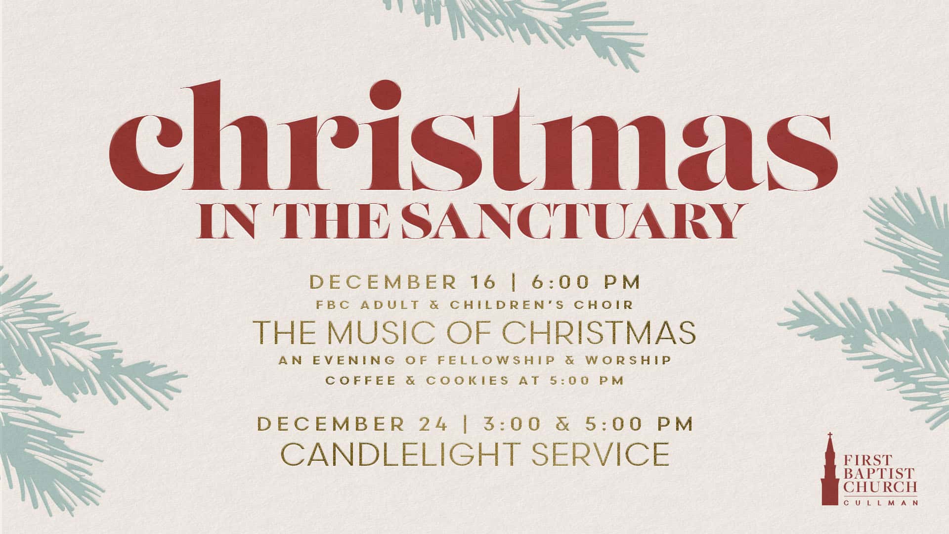 Christmas in the Sanctuary Event Design, church design work for Cullman First Baptist Church