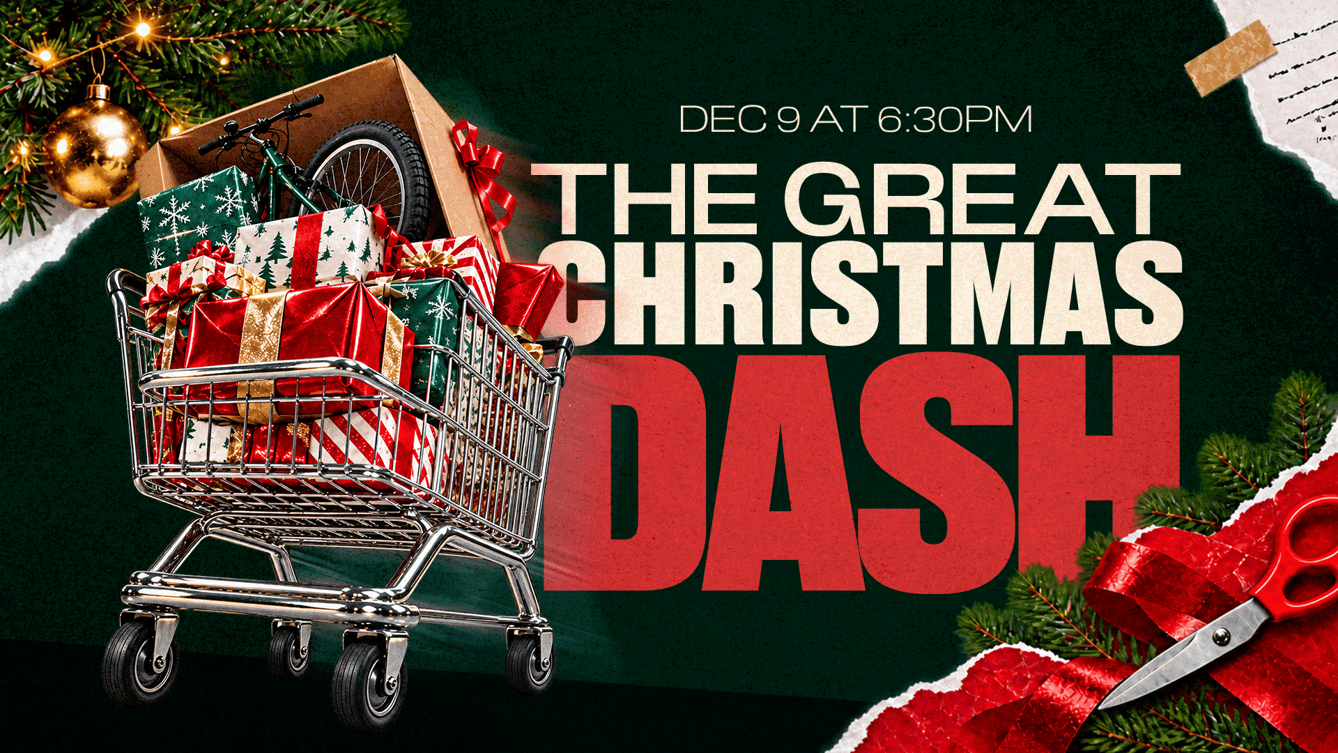 The Great Christmas Dash 2026 Event Design, church design work for McPherson First United Methodist Church