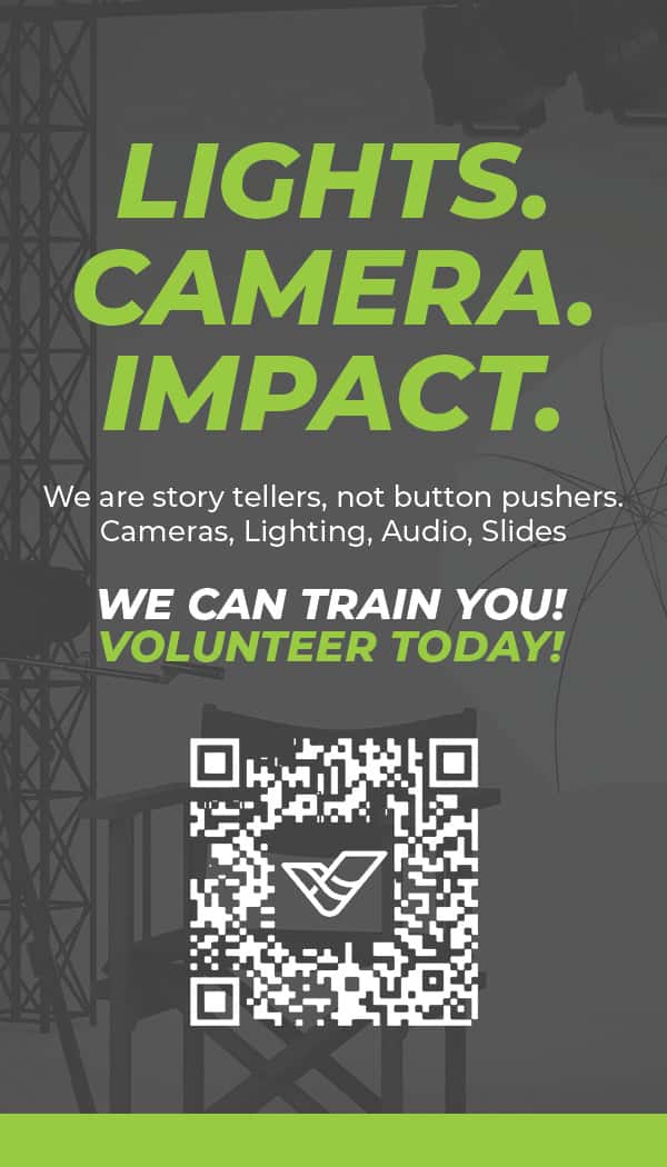 AV volunteer Business Card Flyer, church design work for Valley Real Life